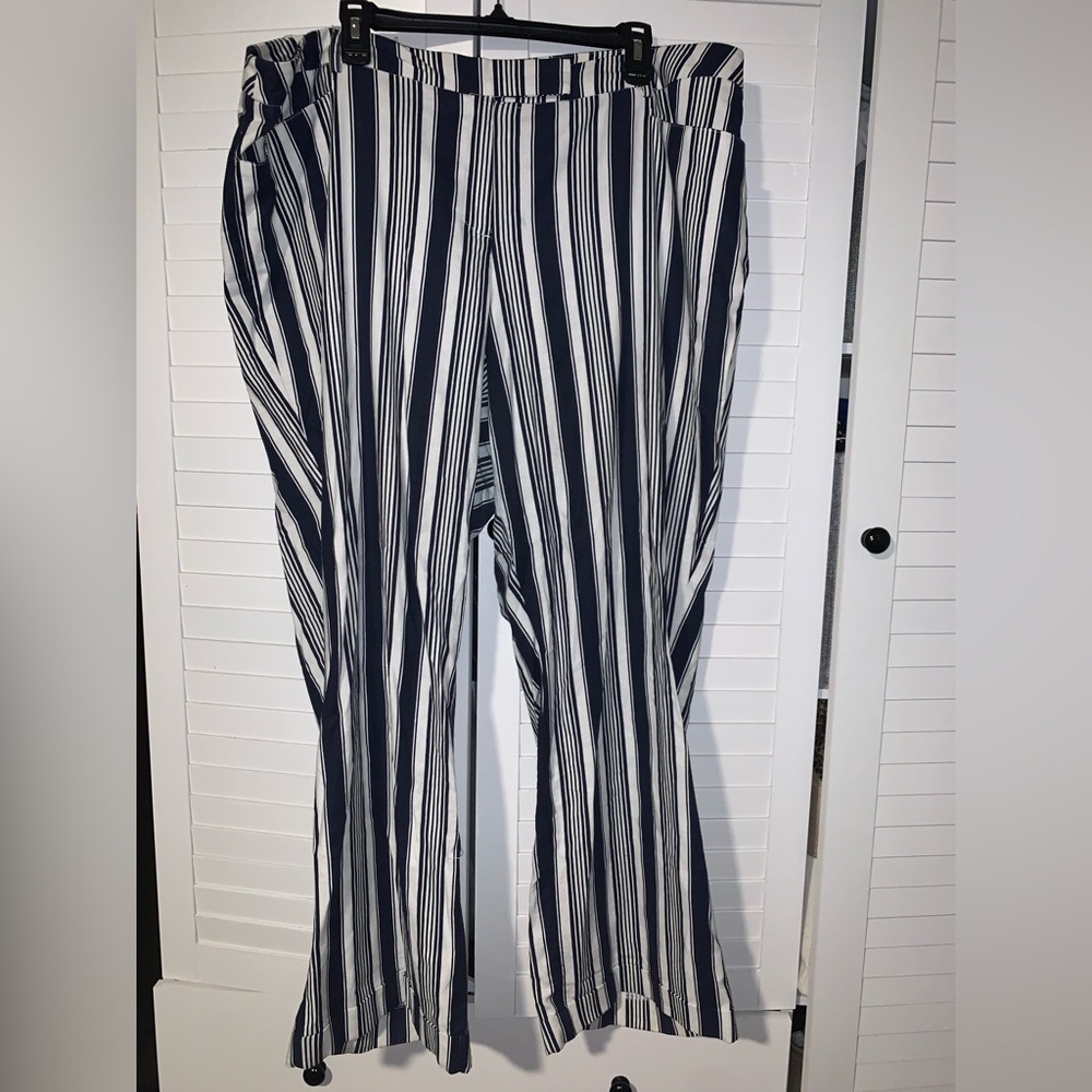 Lane Bryant Blue and White Striped Linen Pants